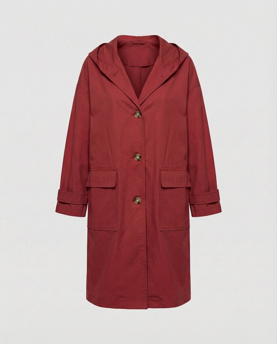 Amber | Women's Hooded Waterproof Trench Coat - Red
