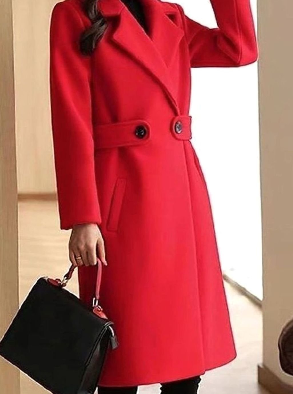 Winter | Women's Tailored Belted Longline Coat - Red