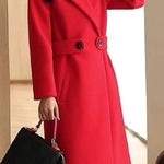 Winter | Women's Tailored Belted Longline Coat - Red