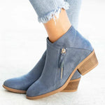 Nicole | Women's Side Zip Suede Look Low Heel Ankle Boots - Blue
