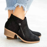 Nicole | Women's Side Zip Suede Look Low Heel Ankle Boots - Black
