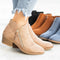 Nicole | Women's Side Zip Suede Look Low Heel Ankle Boots - Beige