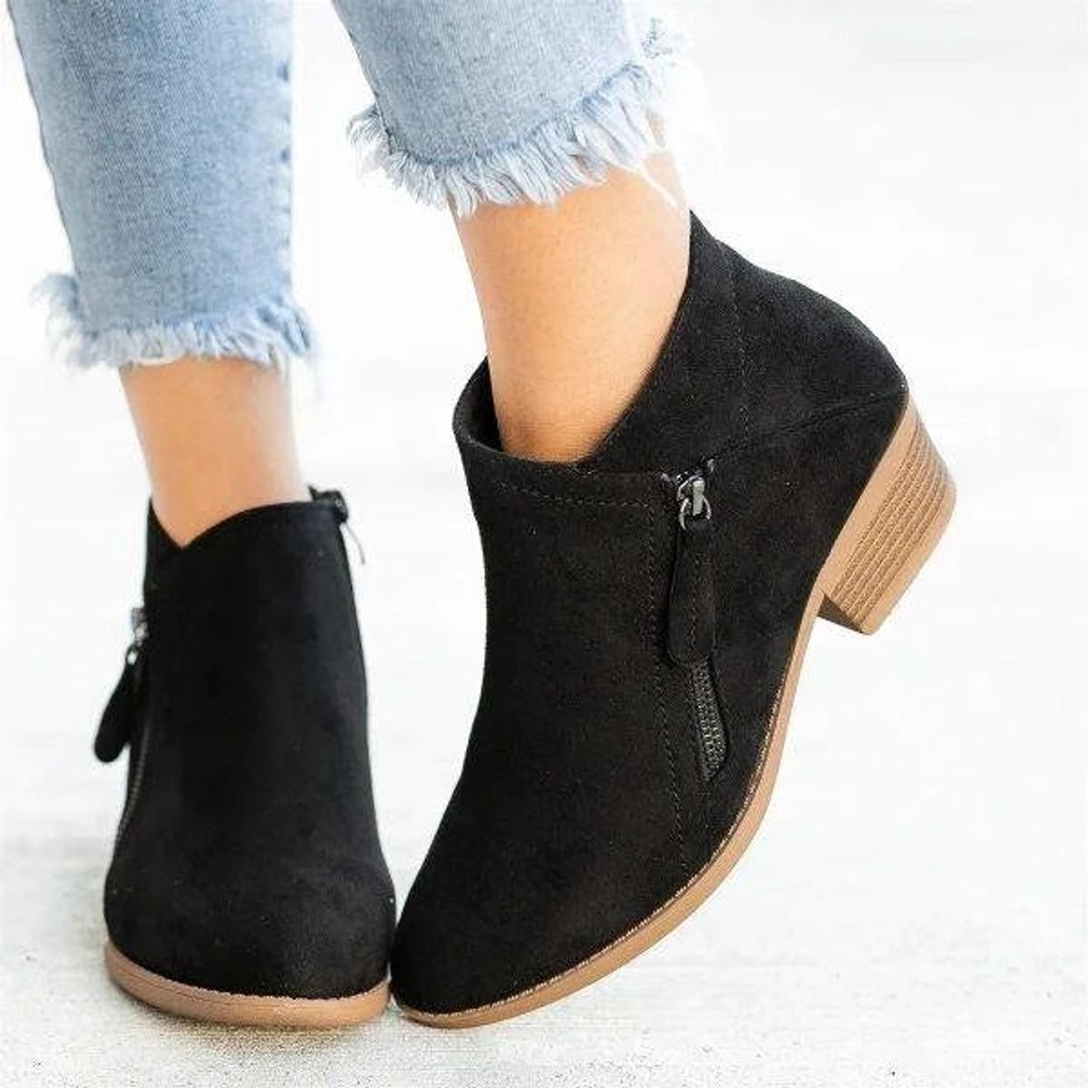 Nicole | Women's Side Zip Suede Look Low Heel Ankle Boots