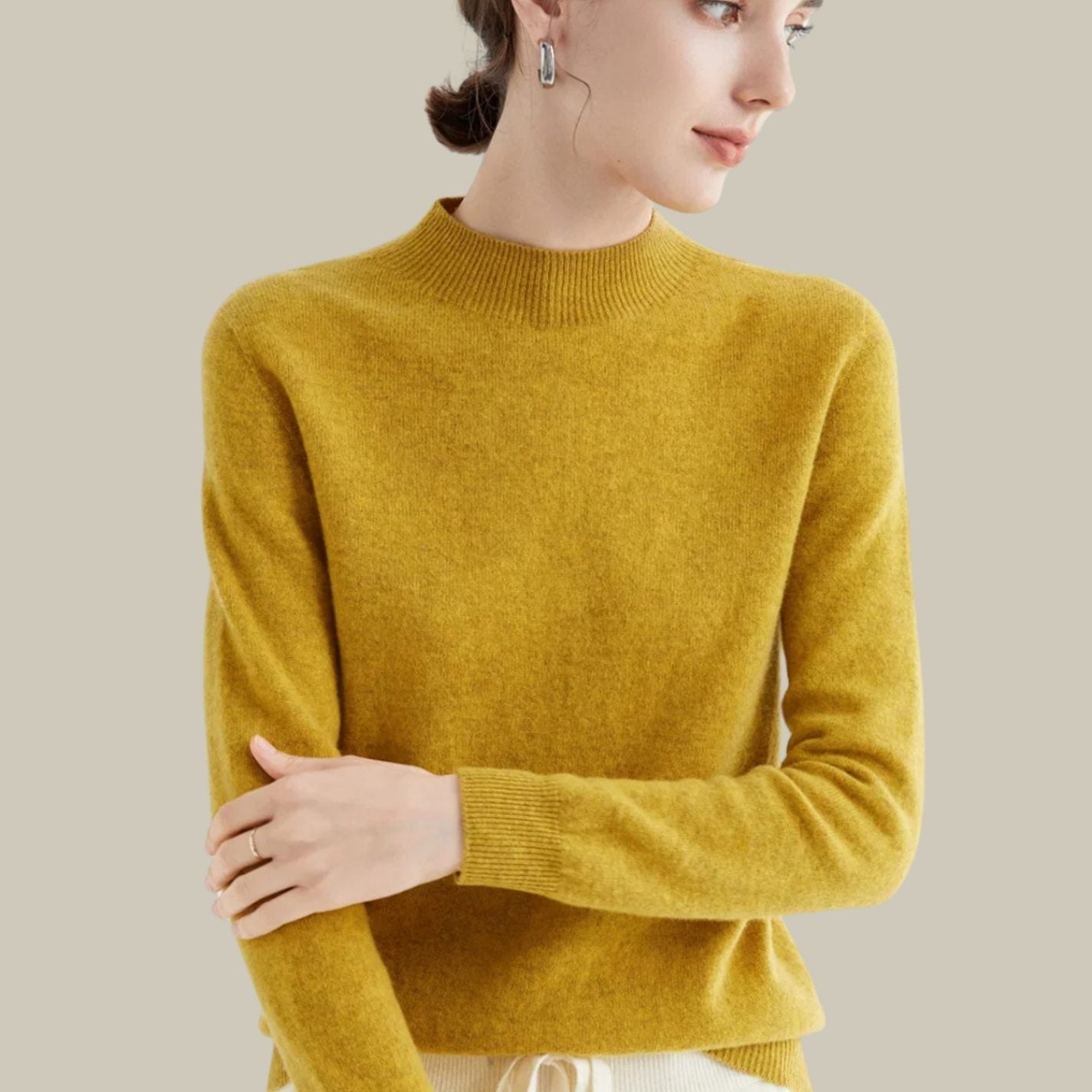 Deborah | Women's Long Sleeve Oversized Wool Blend Turtleneck Jumper - Mustard Yellow