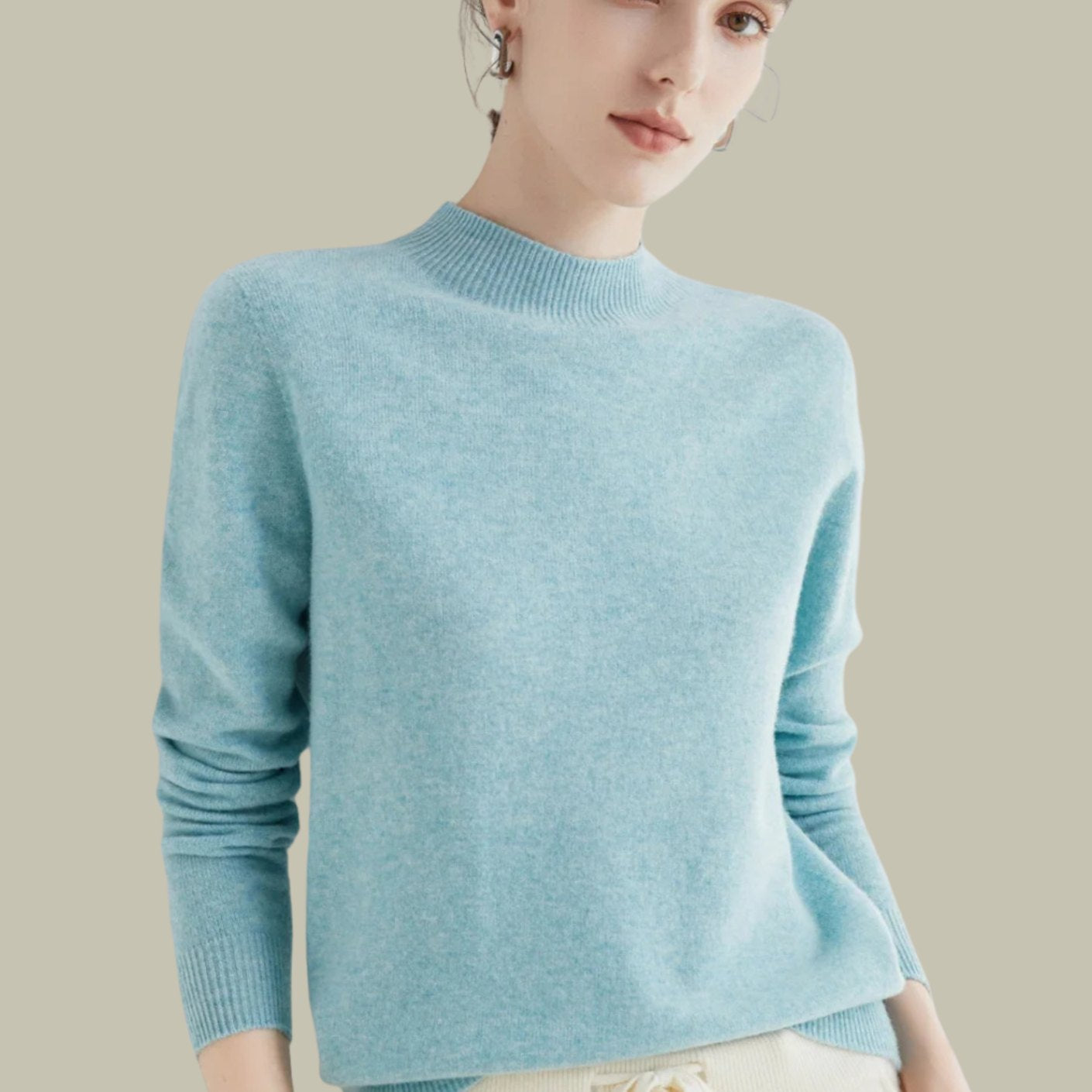 Deborah | Women's Long Sleeve Oversized Wool Blend Turtleneck Jumper - Blue