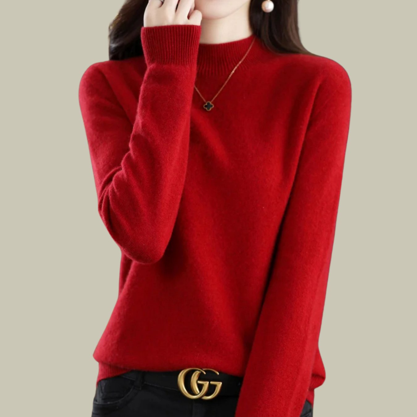 Deborah | Women's Long Sleeve Oversized Wool Blend Turtleneck Jumper - Red