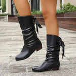 Yvonne | Women's Block Heel Leather Look Mid Calf Ankle Boots