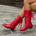 Yvonne | Women's Block Heel Leather Look Mid Calf Ankle Boots