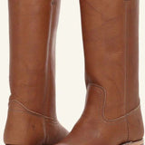 Anastasia | Women's Leather Look Mid Calf Western Boots - Brown
