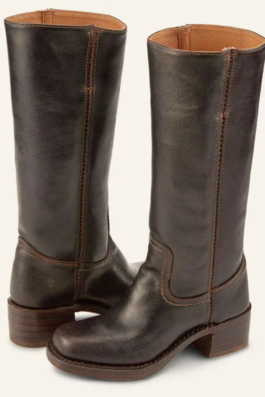 Anastasia | Women's Leather Look Mid Calf Western Boots - Dark Brown