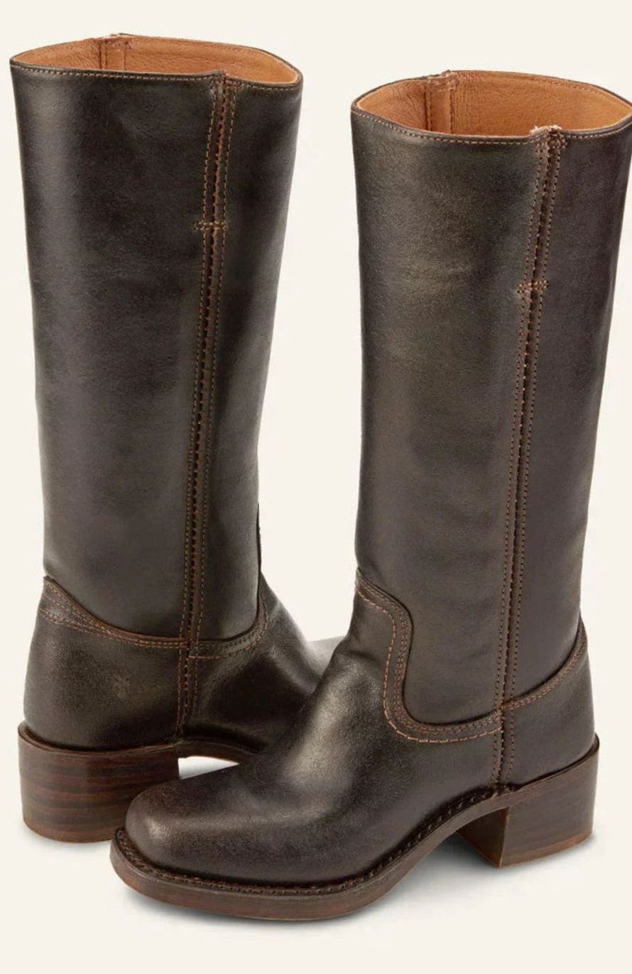 Anastasia | Women's Leather Look Mid Calf Western Boots - Dark Brown