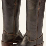 Anastasia | Women's Leather Look Mid Calf Western Boots - Dark Brown