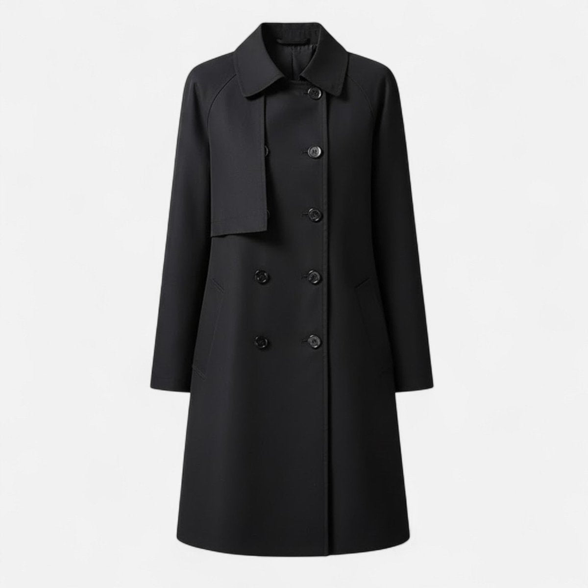 Greta | Women's Double Breasted Wool Blend Trench Coat - Black