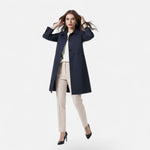 Greta | Women's Double Breasted Wool Blend Trench Coat - Navy Blue
