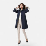 Greta | Women's Double Breasted Wool Blend Trench Coat - Navy Blue