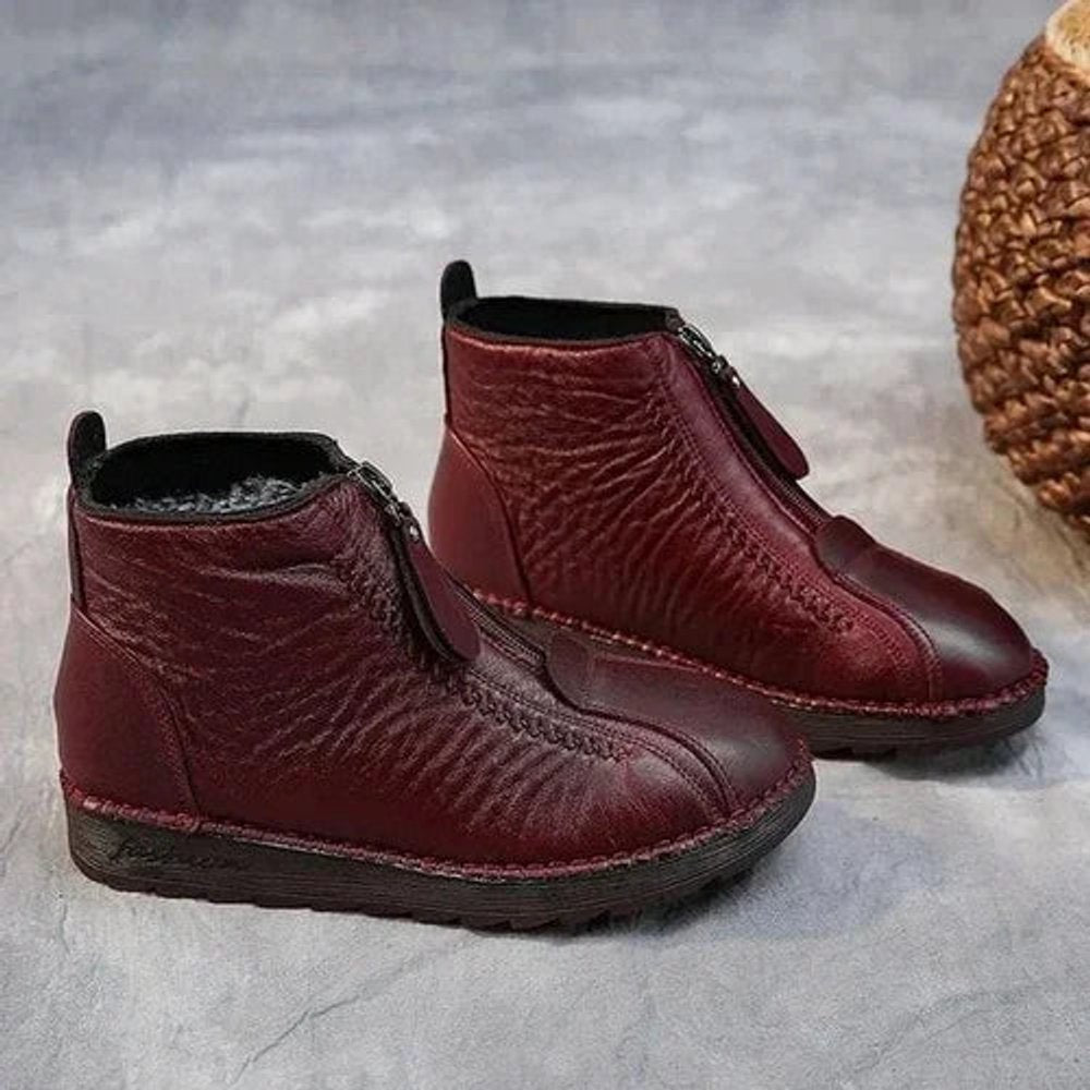Colette | Women's Fleece Lined Leather Look Non Slip Ankle Boots - Red