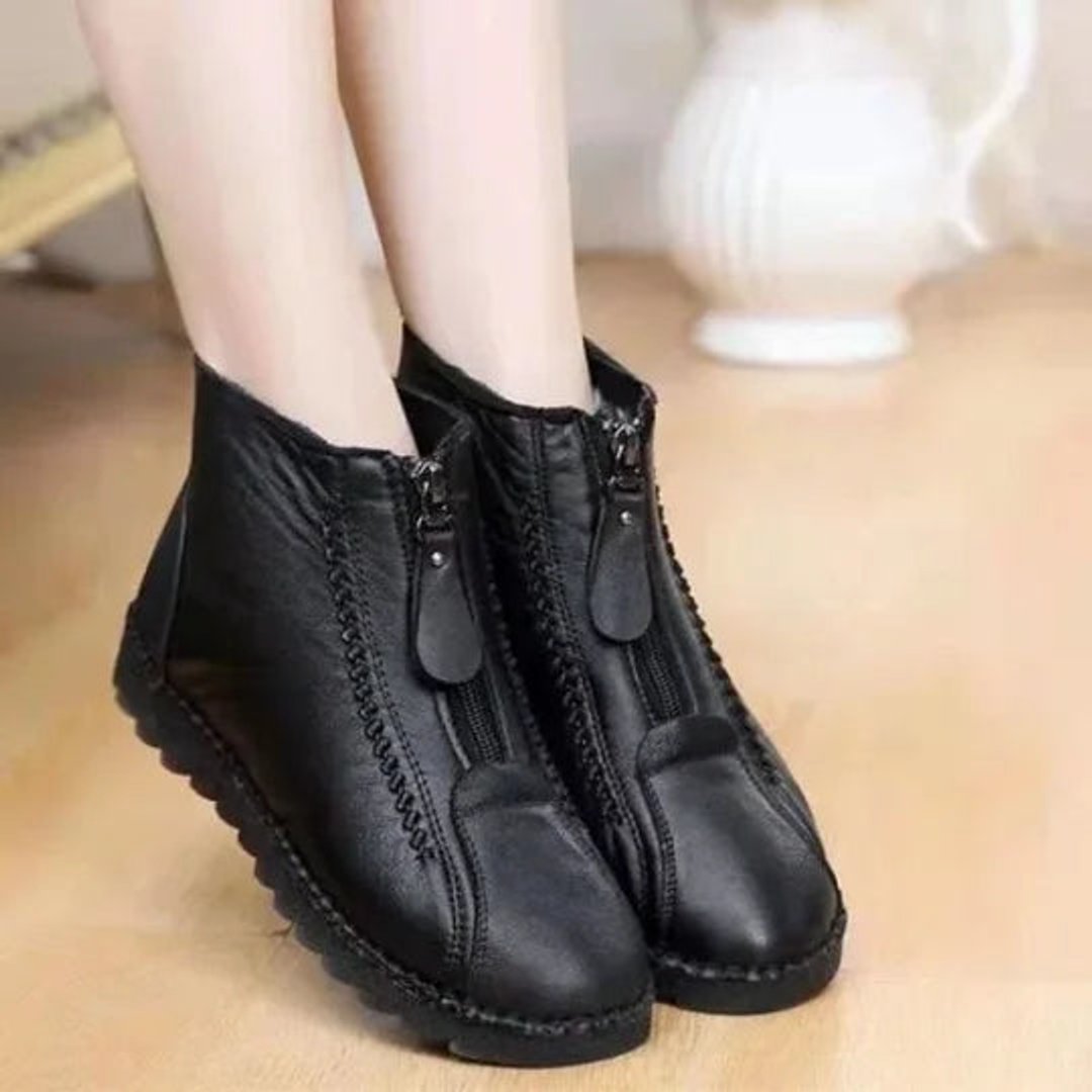 Colette | Women's Fleece Lined Leather Look Non Slip Ankle Boots - Black