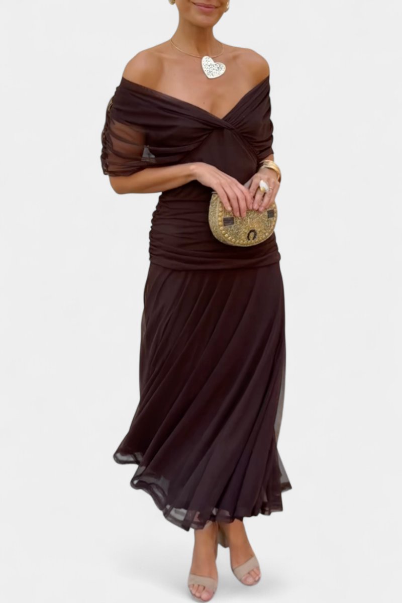 Stephanie | Women's Off Shoulder Ruched Maxi Cocktail Dress