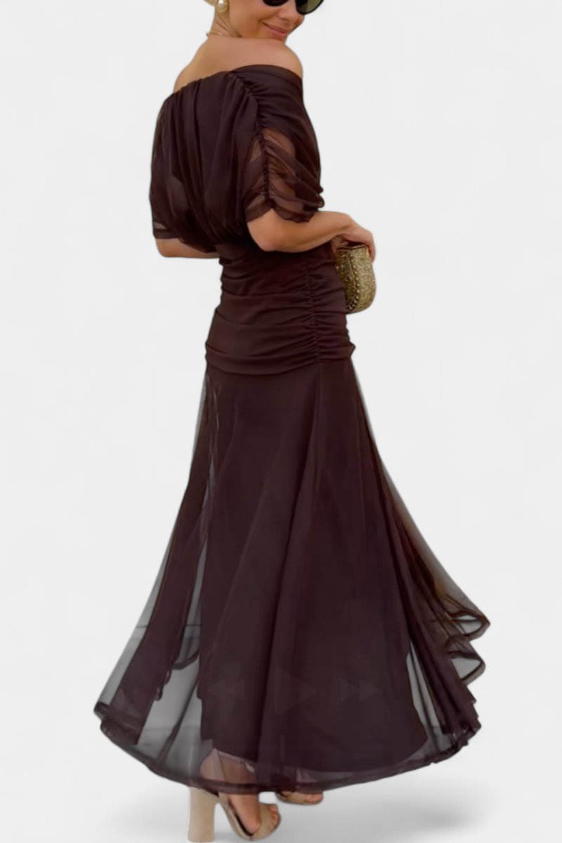 Stephanie | Women's Off Shoulder Ruched Maxi Cocktail Dress - Green