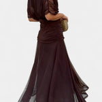 Stephanie | Women's Off Shoulder Ruched Maxi Cocktail Dress - Green