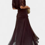 Stephanie | Women's Off Shoulder Ruched Maxi Cocktail Dress - Green