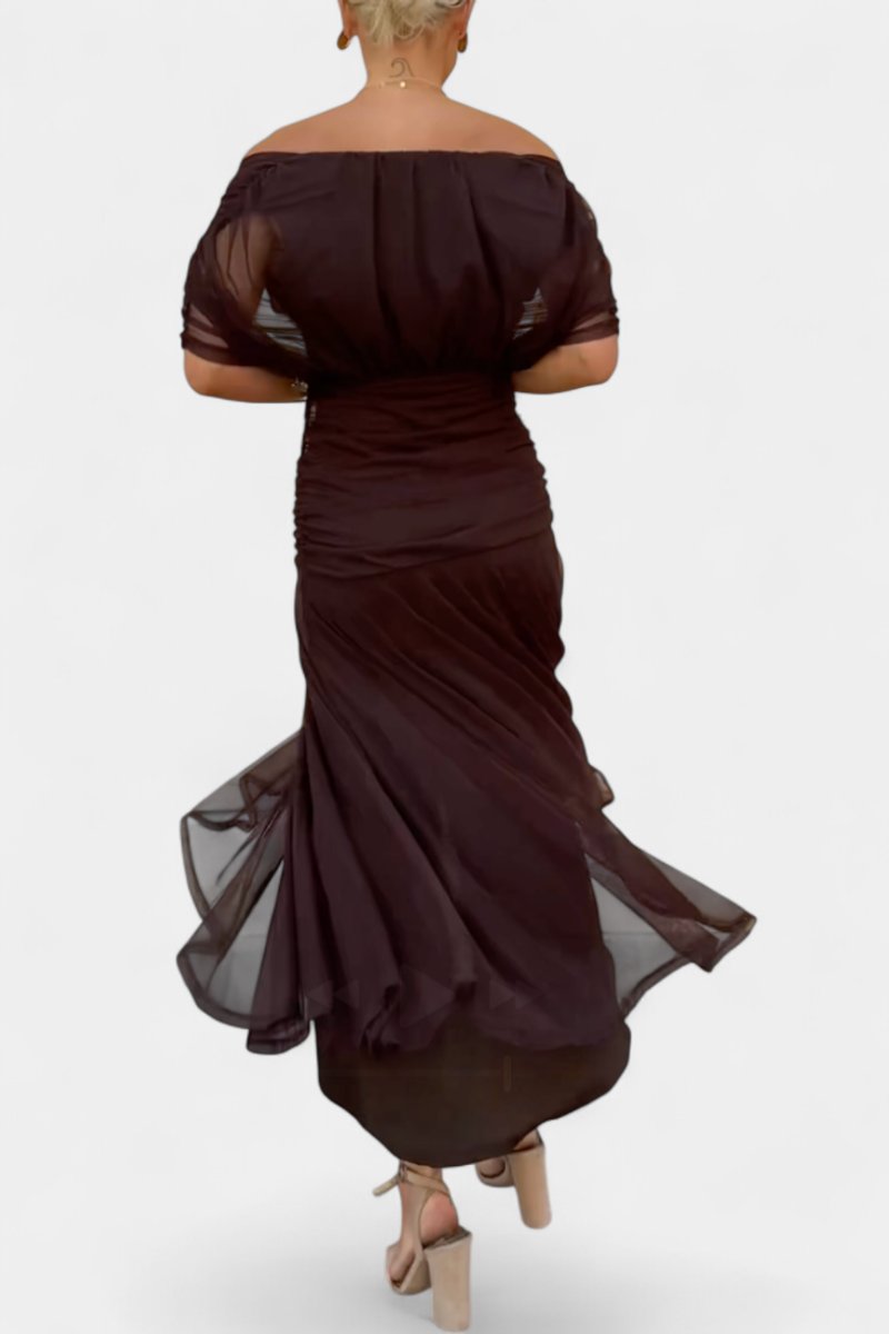 Stephanie | Women's Off Shoulder Ruched Maxi Cocktail Dress - Purple