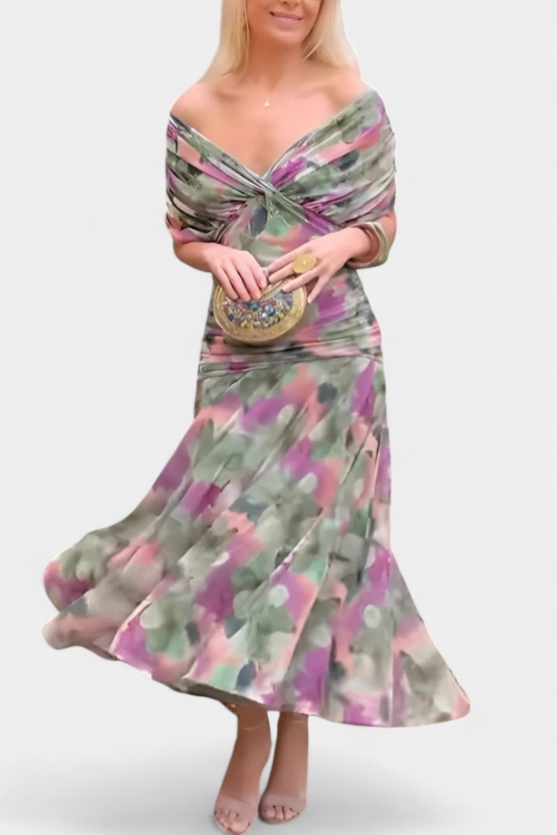 Stephanie | Women's Off Shoulder Ruched Maxi Cocktail Dress