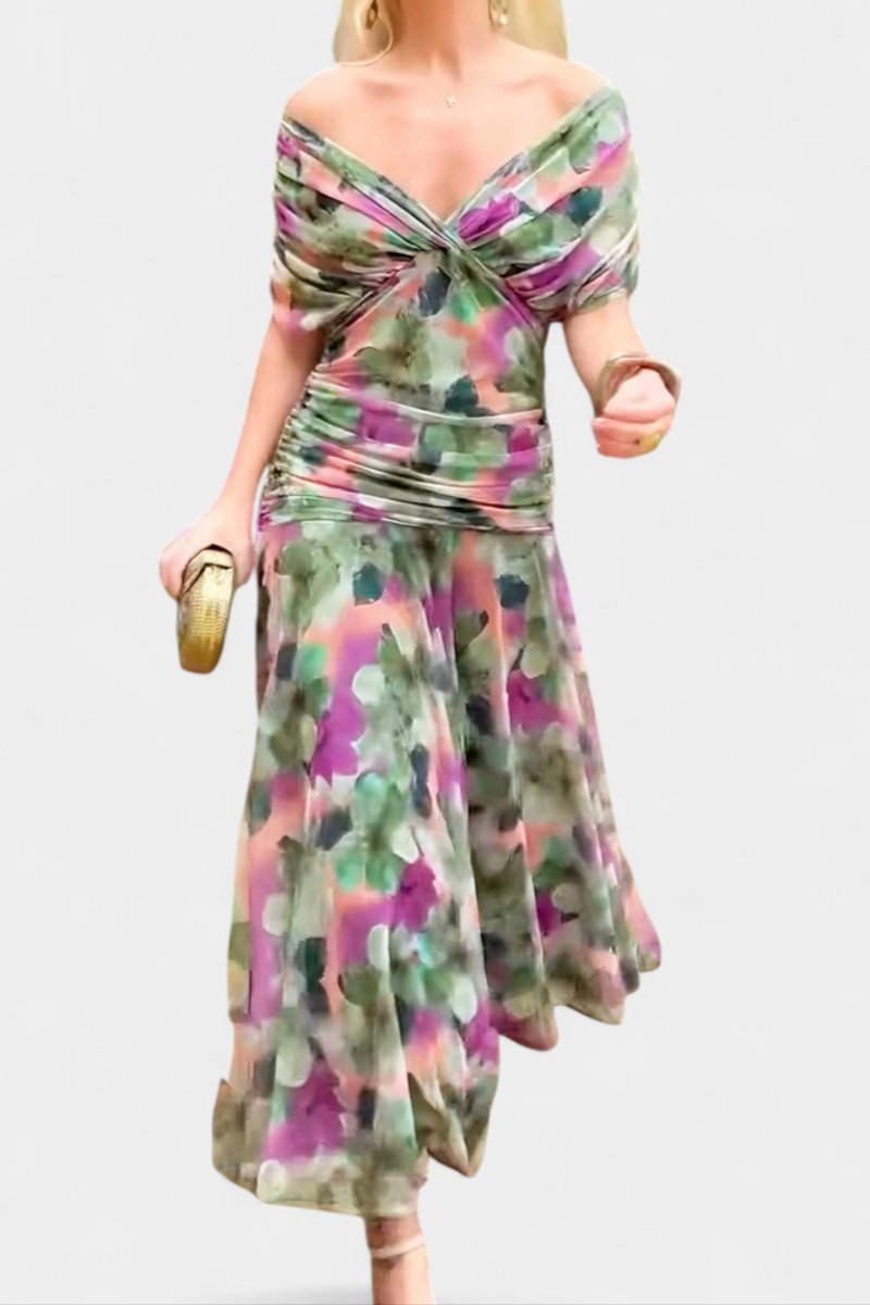 Stephanie | Women's Off Shoulder Ruched Maxi Cocktail Dress