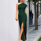 Audrey | Women's One Shoulder Maxi Cocktail Dress - Green
