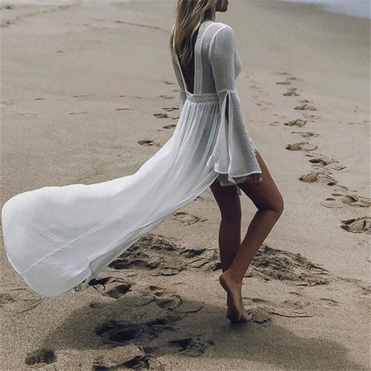 Claudia | Women's Flared Sleeve Maxi Tunic Dress