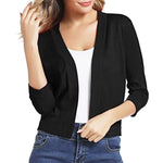 Lauren | Women's Open Front Three Quarter Sleeve Cropped Cardigan - Black