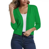 Lauren | Women's Open Front Three Quarter Sleeve Cropped Cardigan - Bright Green