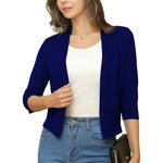 Lauren | Women's Open Front Three Quarter Sleeve Cropped Cardigan - Sapphire Blue
