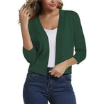 Lauren | Women's Open Front Three Quarter Sleeve Cropped Cardigan - Vibrant Green