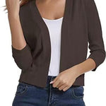 Lauren | Women's Open Front Three Quarter Sleeve Cropped Cardigan - Brown
