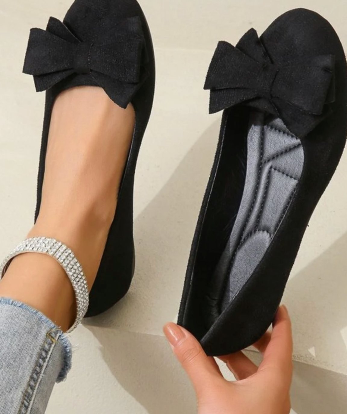 Sylvia | Women's Orthopaedic Suede Look Bow Detail Shoes - Black