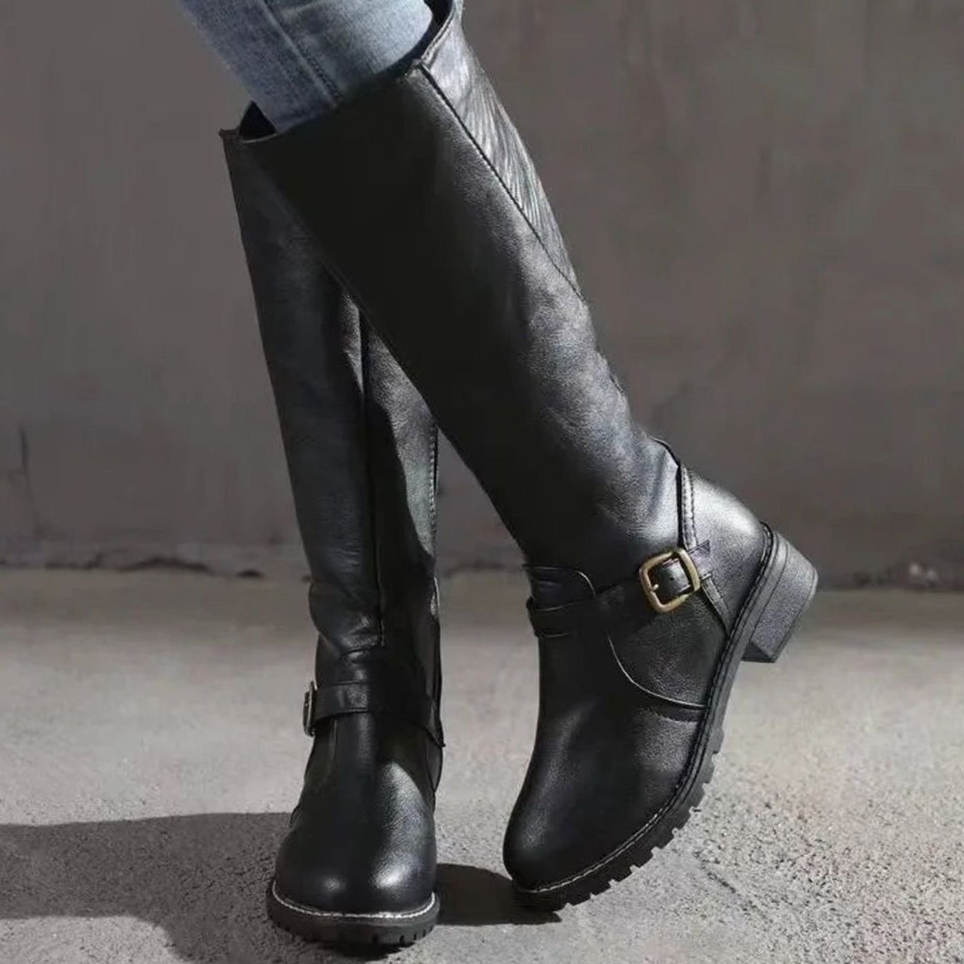Eden | Women's Orthopaedic Leather Look Buckle Knee-High Boots