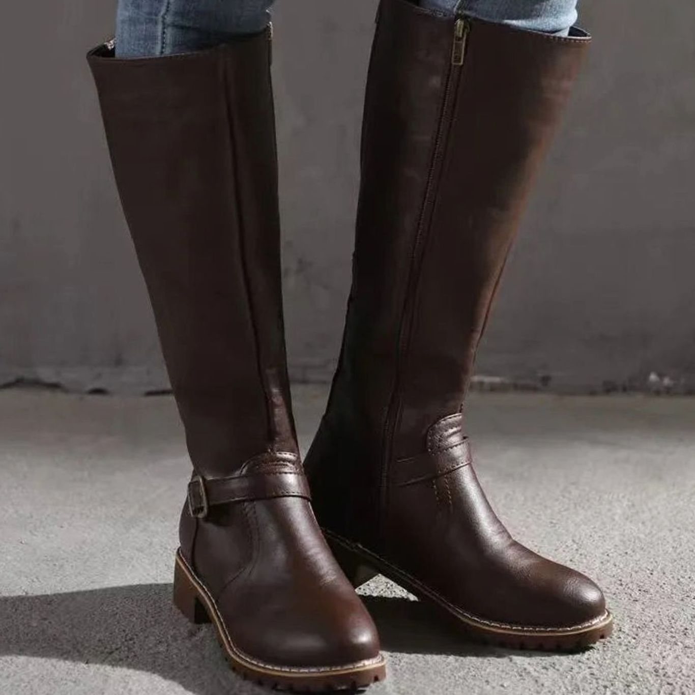 Eden | Women's Orthopaedic Leather Look Buckle Knee-High Boots