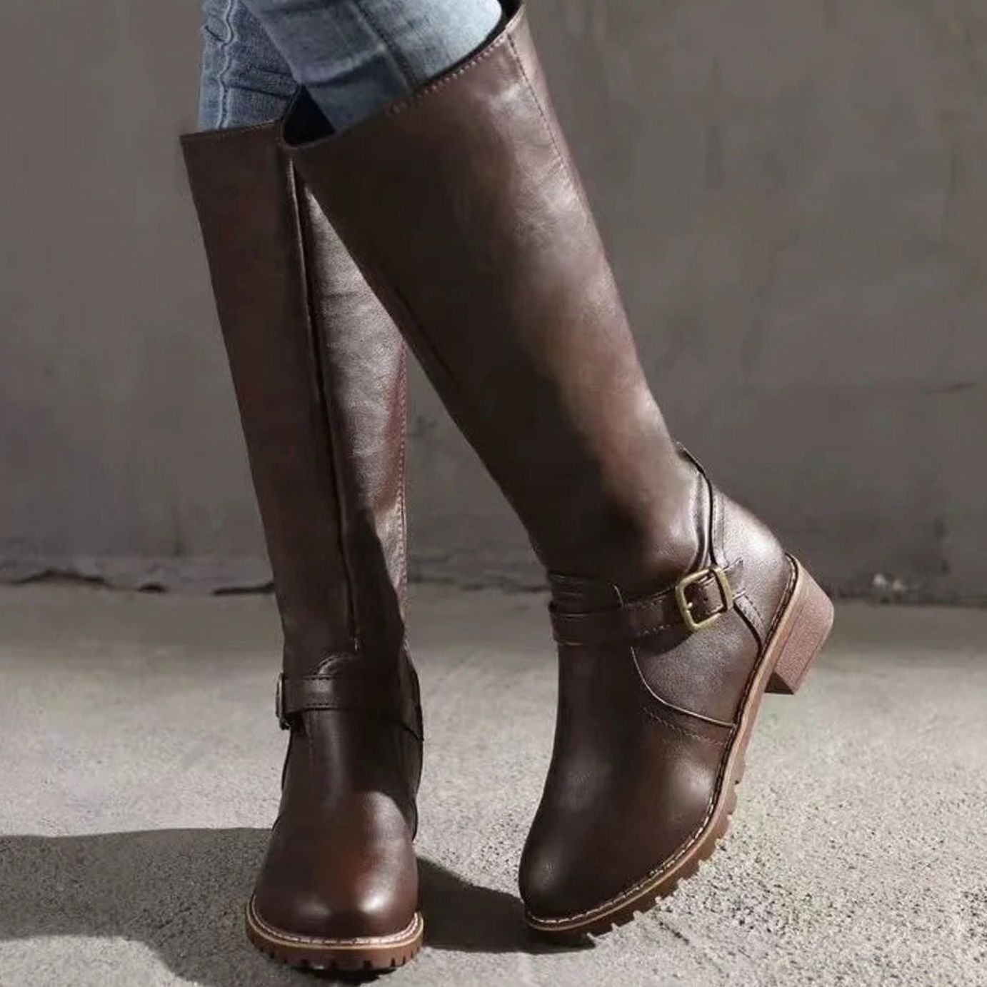 Eden | Women's Orthopaedic Leather Look Buckle Knee-High Boots