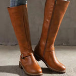 Eden | Women's Orthopaedic Leather Look Buckle Knee-High Boots