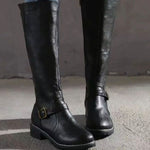 Eden | Women's Orthopaedic Leather Look Buckle Knee-High Boots - Black
