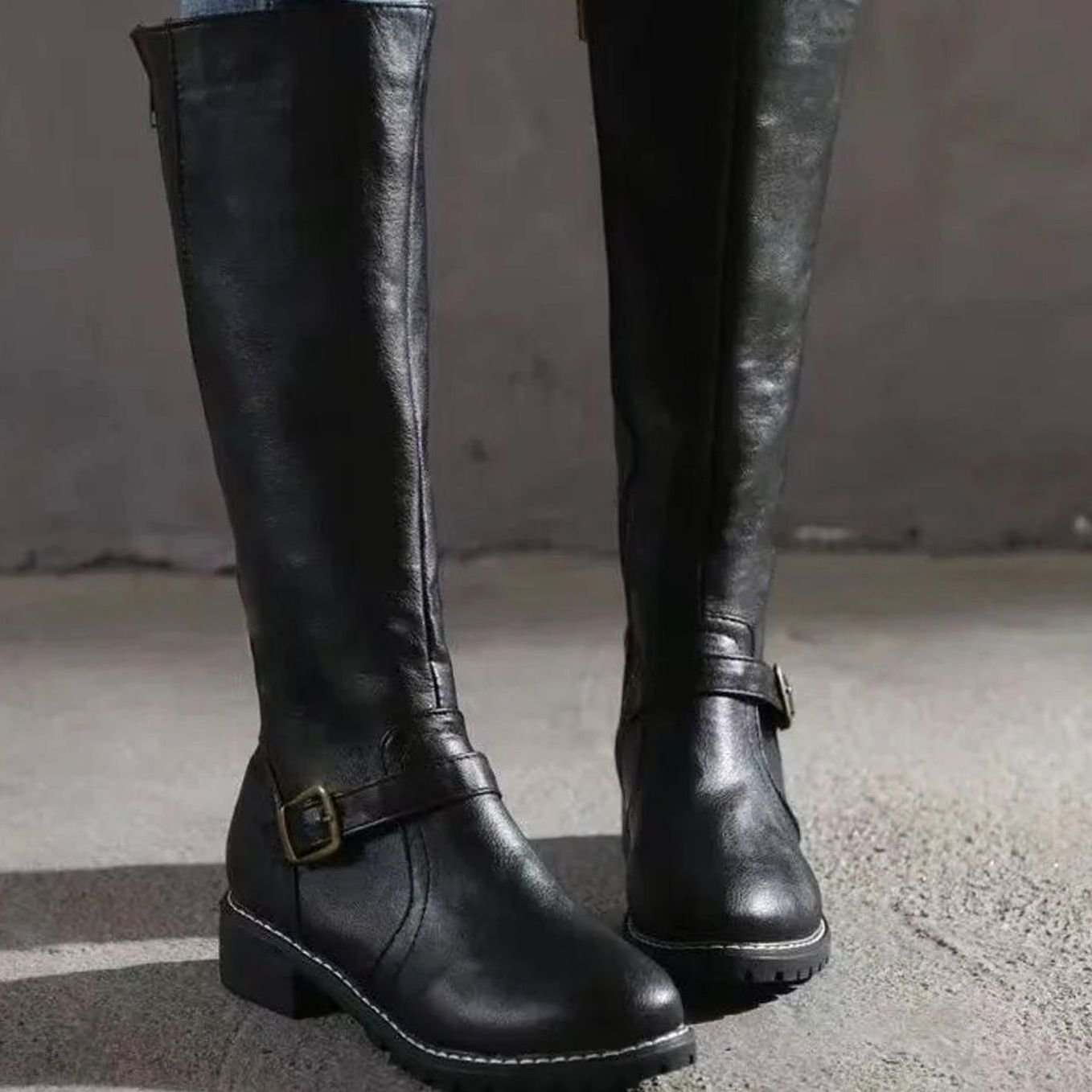 Eden | Women's Orthopaedic Leather Look Buckle Knee-High Boots - Black