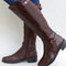 Doris | Women's Orthopaedic Block Heel Leather Look Knee-High Boots - Brown
