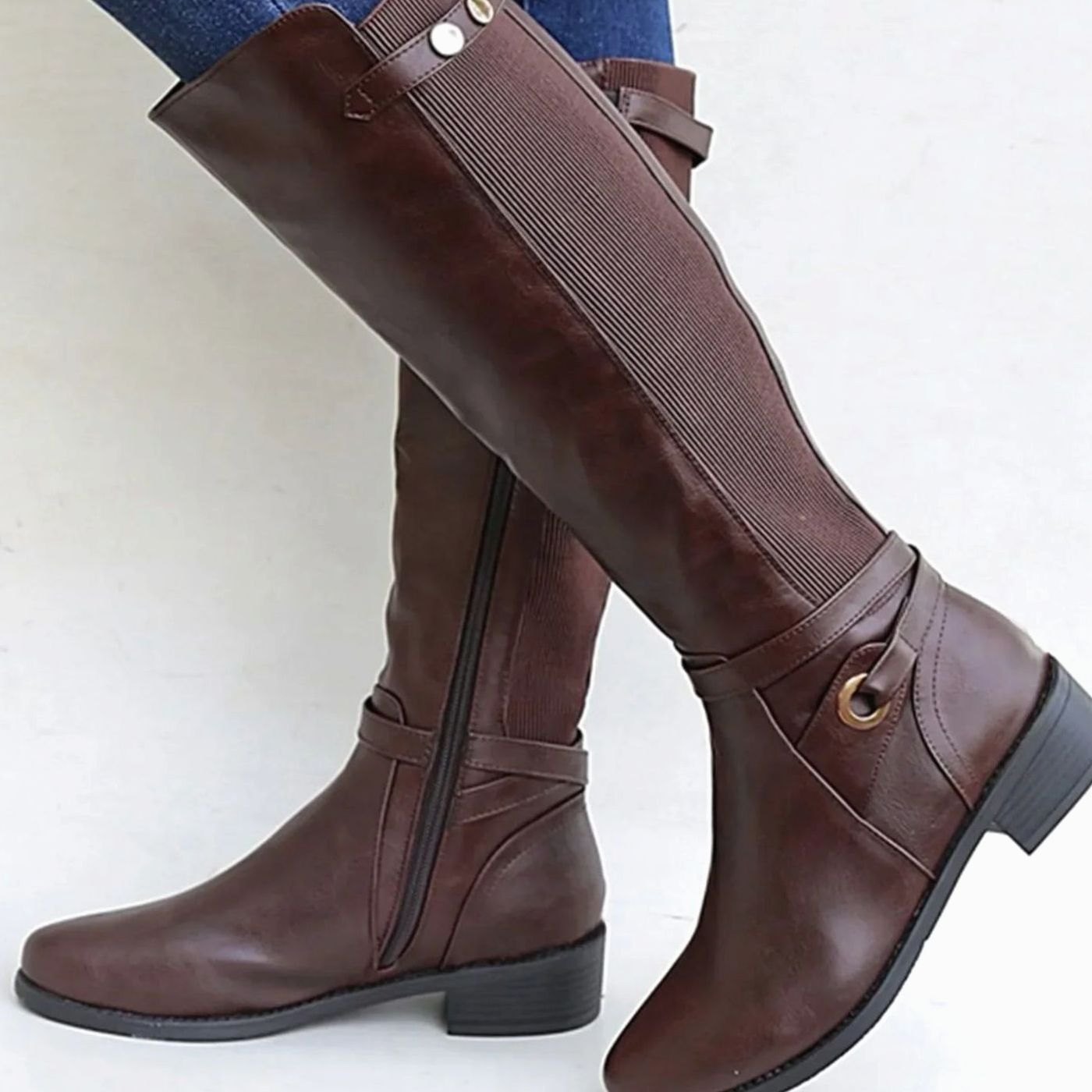 Luna | Women's Orthopaedic Leather Look Knee-High Boots - Brown