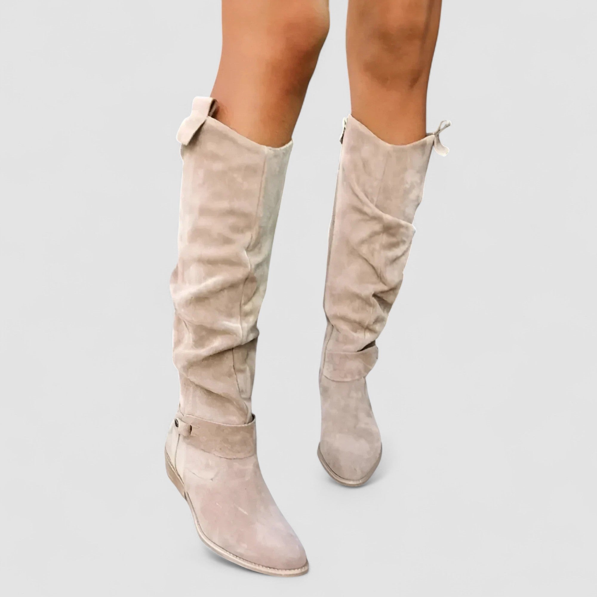 Edna | Women's Orthopaedic Suede Look Knee-High Boots - Beige