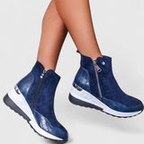 Tabitha | Women's Orthopaedic Wedge Side Zip Ankle Boots - Blue