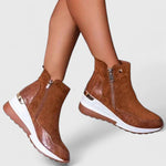 Tabitha | Women's Orthopaedic Wedge Side Zip Ankle Boots - Brown