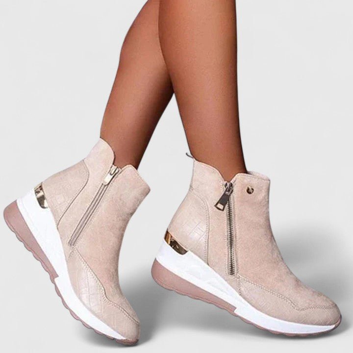 Tabitha | Women's Orthopaedic Wedge Side Zip Ankle Boots - Beige