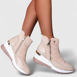 Tabitha | Women's Orthopaedic Wedge Side Zip Ankle Boots - Beige