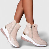 Tabitha | Women's Orthopaedic Wedge Side Zip Ankle Boots - Beige